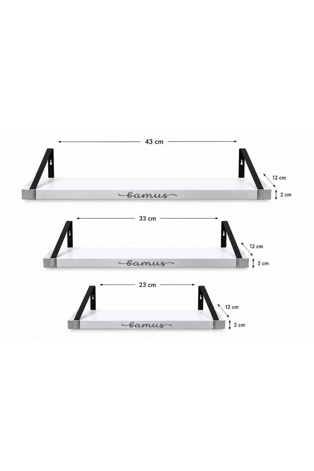 Floating Wall Shelves Set of 3 White Color – Modern Wall Mounted MDF Wood Storage Shelves with Blac
