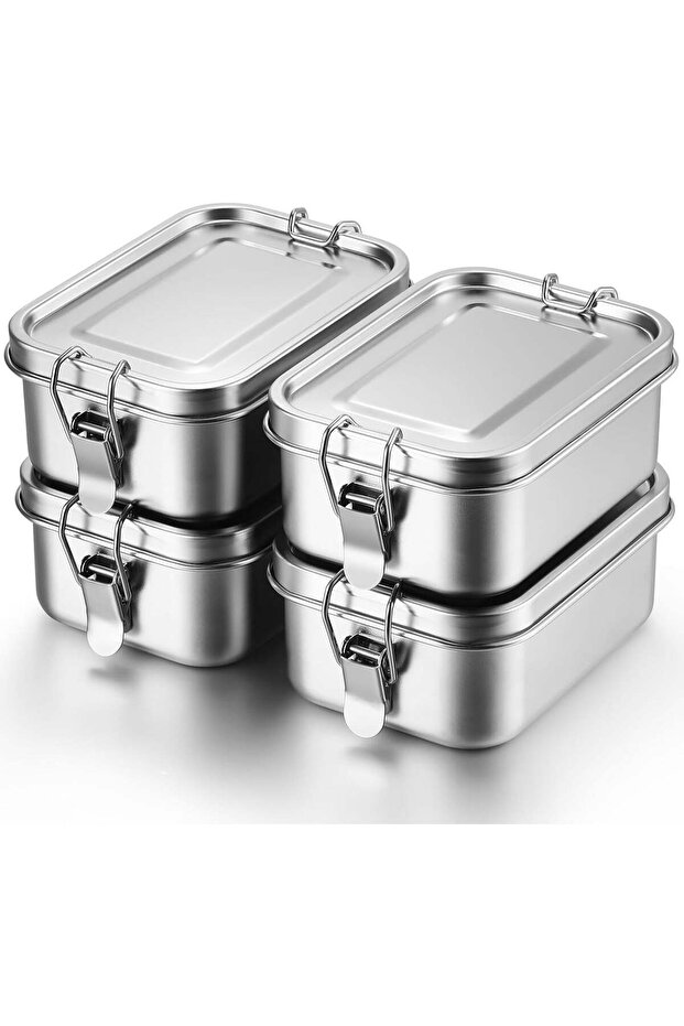 4 PCS Stainless Steel Bento Boxes – 550 ML Food Storage Containers with Lockable Leak-Proof Clips –