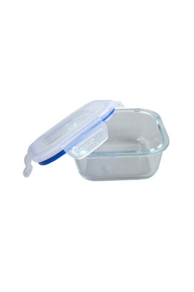Daiso Microwave-Safe Glass Sealed Food Container, Blue, 530 ml