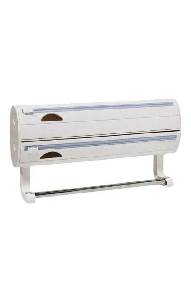3-in-1 Plastic Film Cutter and Dispenser for Kitchen Use Featuring Bi-Directional Sliding Knife Hid