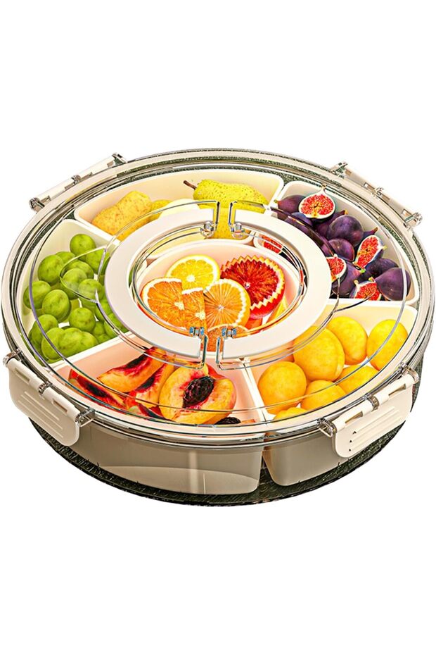Compartmentalized Tray with Lid & Handle, Multi-Compartment Refrigerator Fruit Container, Snack/Coo
