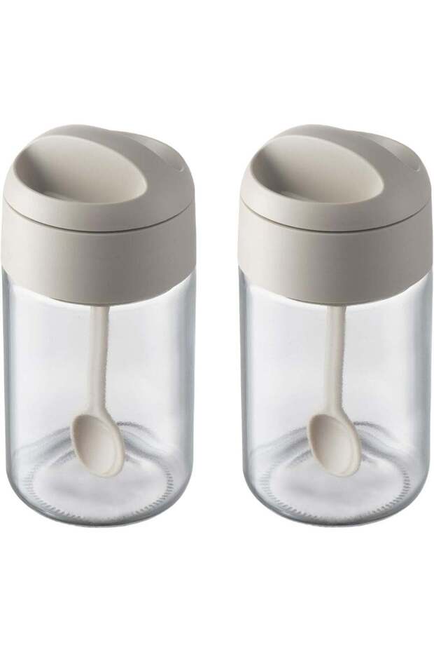 Spice Jars 2 Piece, With Airtight Lid And Spoon, Glass Condiment Pot, 8.8oz Sugar And Salt Containe