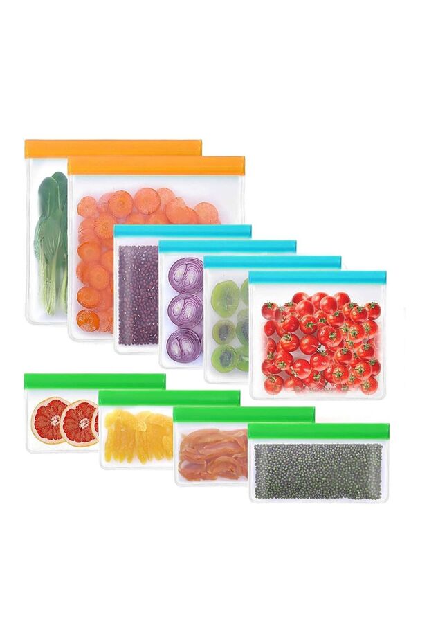 9-Pack BPA-Free Reusable Storage Bags for Food Assorted
