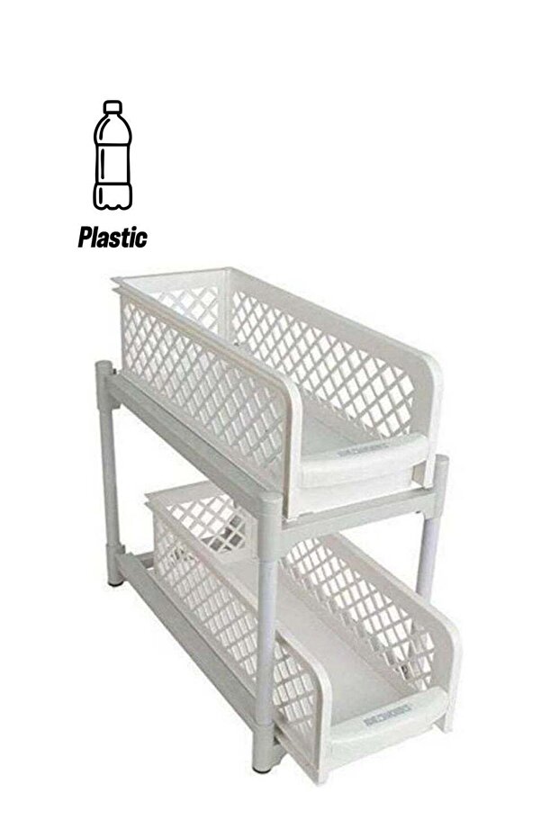 2 Tier Portable Basket Drawers Bathroom Kitchen Space Saving Storage Containers White 7.5x14.25cm