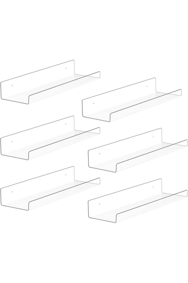 ARS® Acrylic Floating Invisible Bookshelf for Kids Room - 6 Pack Clear Wall Shelves