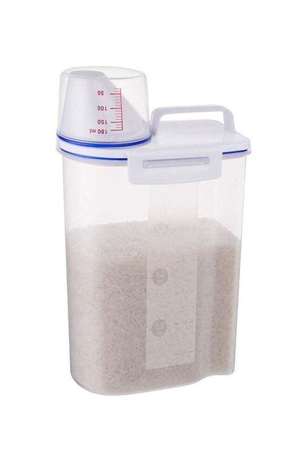 Rice And Cereal Storage Plastic Container With Pour Spout And Measuring Cup Transparent