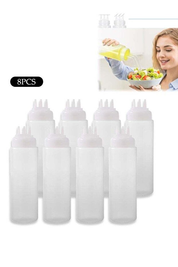 8 Pack 3 Hole Condiment Squeeze Bottles, Clear Plastic Squeeze Bottles,Salad Dressing Container,Lea