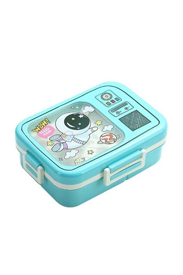Mobcos Space Astronaut Sky Blue Plastic Multi-Compartment Portable Kids Lunch Box with Secure Locki