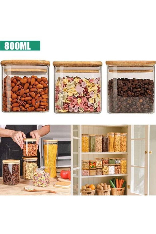 Glass Storage Containers with Lids Glass Jars with Lids Clear Food Storage Jar Square Canister Set