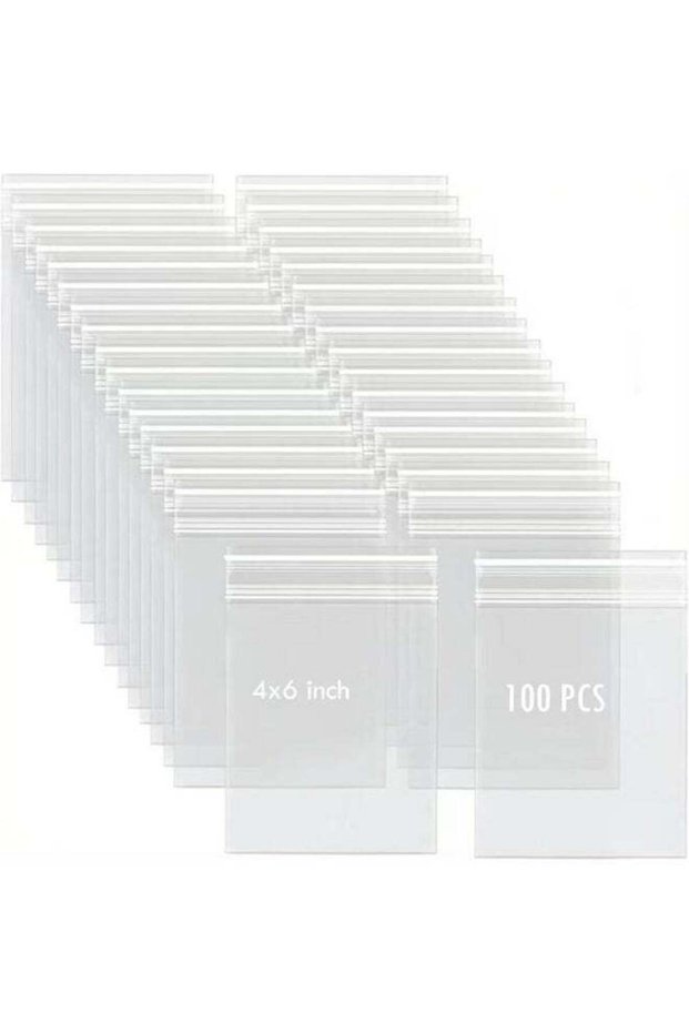 100 Pcs Clear Resealable Zipper Bags – 10x15 cm, 2 Mil Thick, Food Grade Plastic Storage Pouches fo