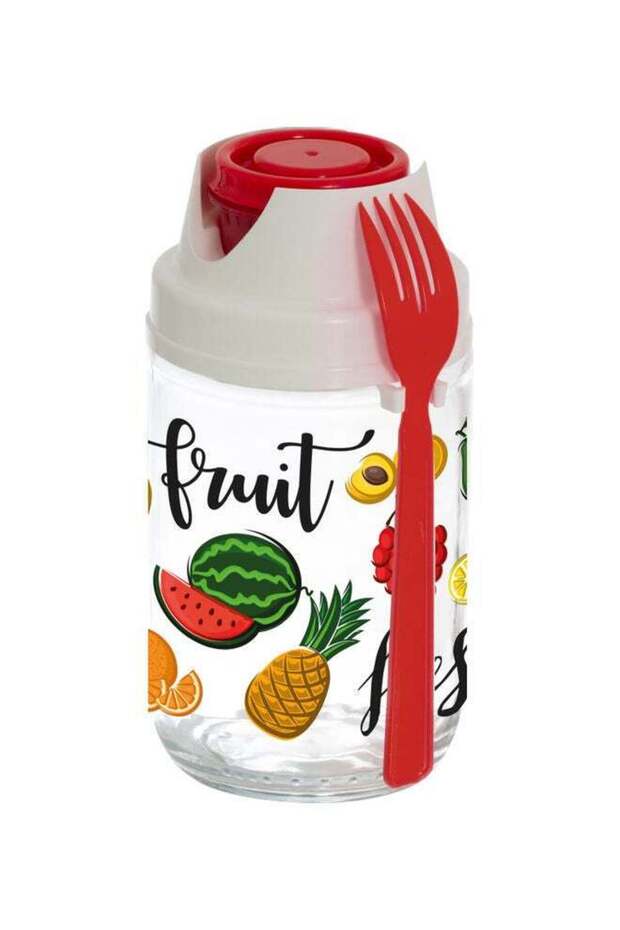 Fruit-Salad Printed Jar With Spoon Red/White/Green 8cm