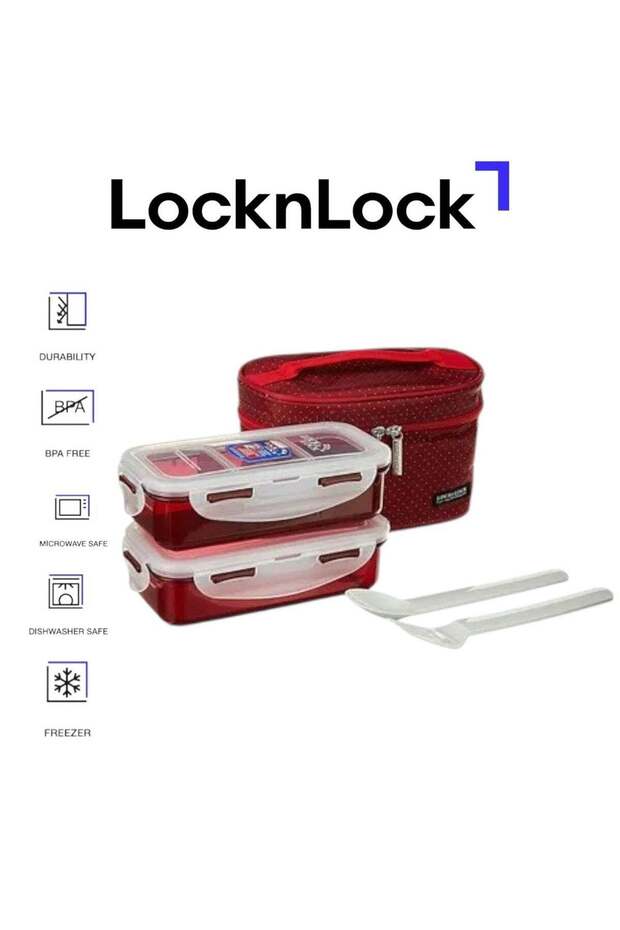 LocknLock Insulated Lunch Bag 5-Piece Set Red, Airtight, BPA-Free Food Containers with Water Bottle