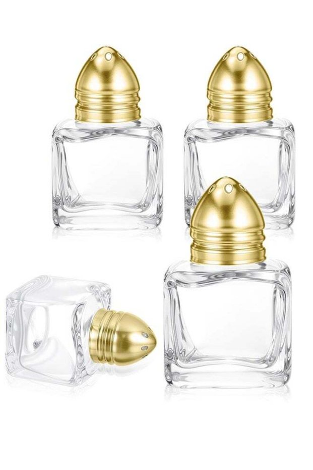 4 Pcs Mini Salt and Pepper Shakers, 0.5 oz Mini Salt Shaker Gold Salts and Pepper Shakers Bulk with