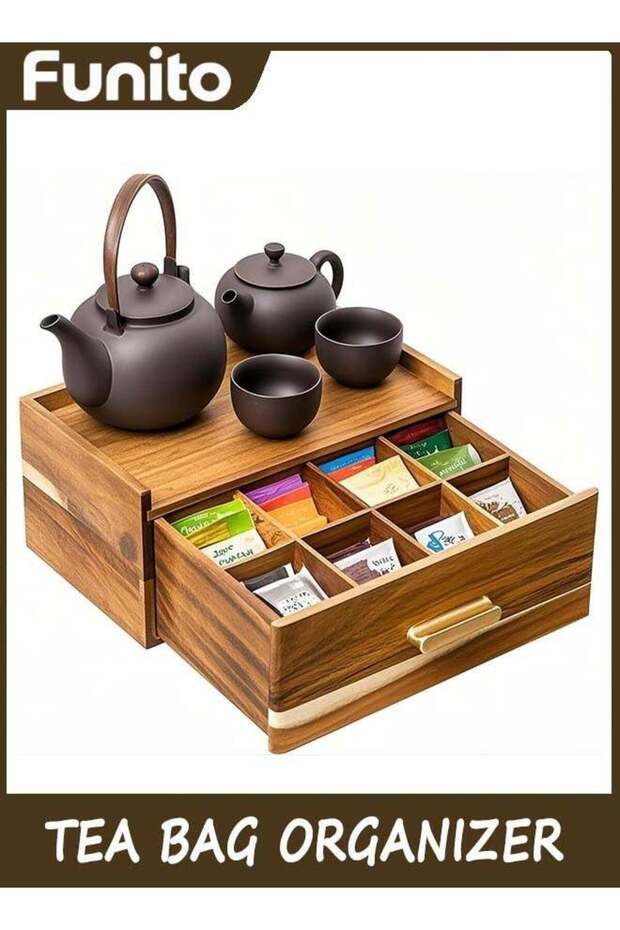 Acacia Wood Tea Bag Organizer, Tea Organizers and Storage Box, Tea Caddy for Tea Bags Storage Drawe