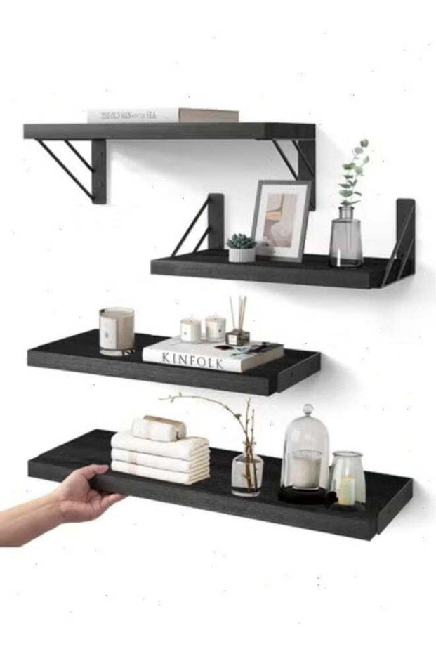 4Pcs Floating Shelves, Wood Wall Shelves Set for Home & Office, Mounting Storage Rack for Bedroom D