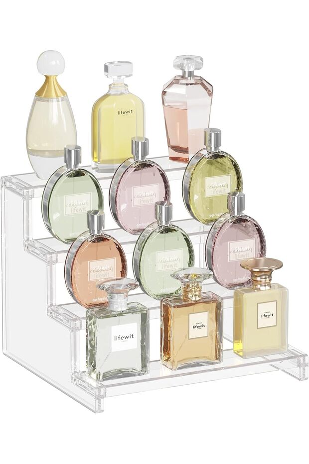 ARS® 4 Tier Perfume Organizer - Clear Acrylic Display Stand for Cosmetics and Collectibles