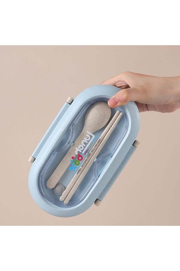 Leak-Proof Bento Lunch Box for Kids with Spoon & Fork – Wheat Straw Plastic Food Storage Container,