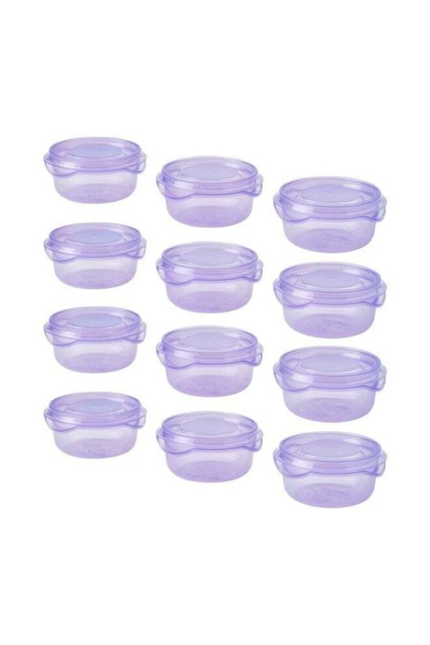12-Piece Set – Lilac Plastic Food Containers with Lids, 70 ml