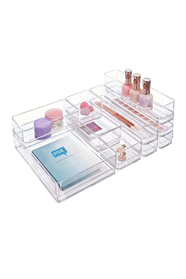 Clear Plastic Drawer Organizer Set, 5 Sizes Desk Drawer Divider Organizers and Storage Bins for Mak