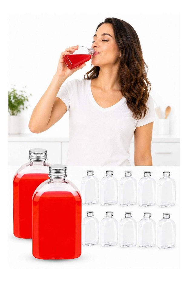 Clear Plastic Juice Bottles with Silver Lids, 12 Pack 250ml Reusable Drink Containers for Smoothies