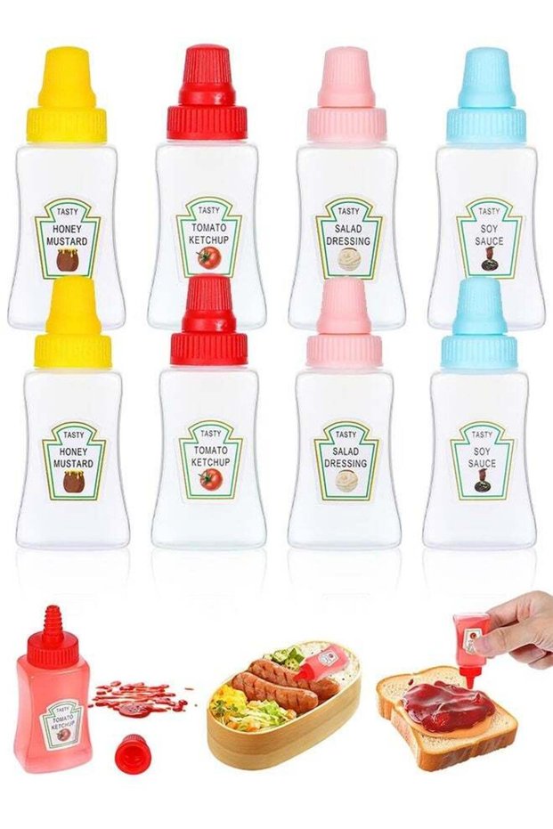 8PCs Mini Ketchup Bottles, 23 ml Sauce Bottle Squeeze with Sturdy Screw Cap, Portable Soy Honey Sau