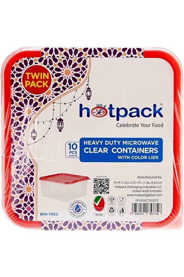 HOTPACK HD MICROWAVE CONTAINER 2000ML 5PCSX2 TWINPACK 6PKTS