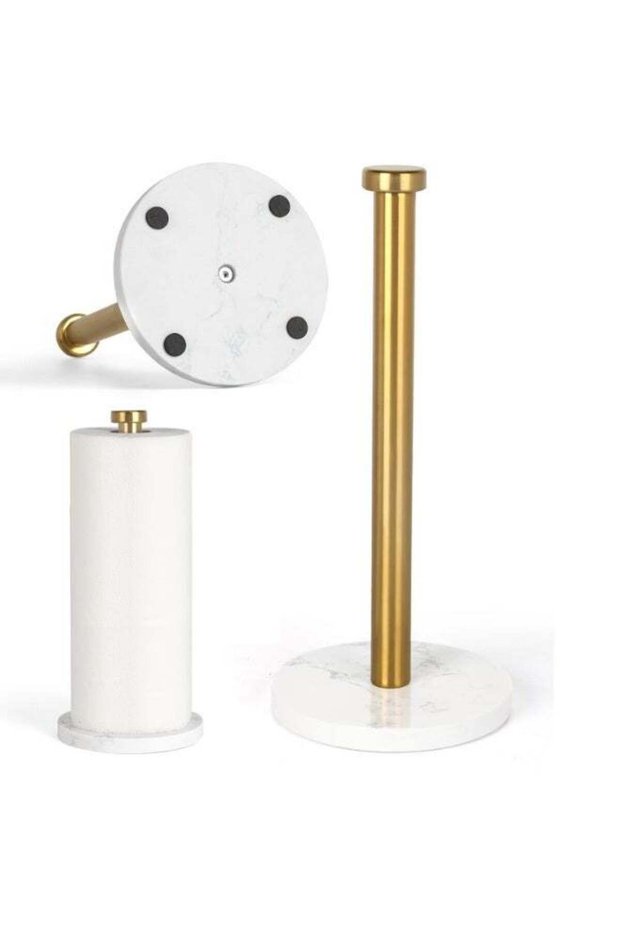 Standing Paper Towel Holder with Weighted Marble Base, Gold