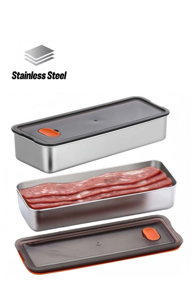Container for Refrigerator,2PCS Storage Containers with Lids Airtight,304 Stainless Steel Airtight