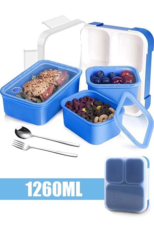 Lunch Box for School 1260ml Plastic Leak-Proof Lunch Box 3 Grids Food Container Lunch Box Bento Box