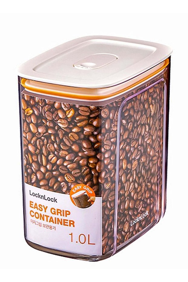 LocknLock Easy Grip Canister Rectangle 1L â€“ One-Touch Lid, Transparent, Easy to Hold, Dishwasher