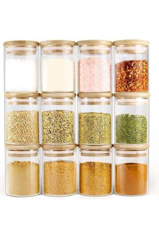 12-Piece Glass Jars with Wooden Lid Clear/Brown 12 x 200ml