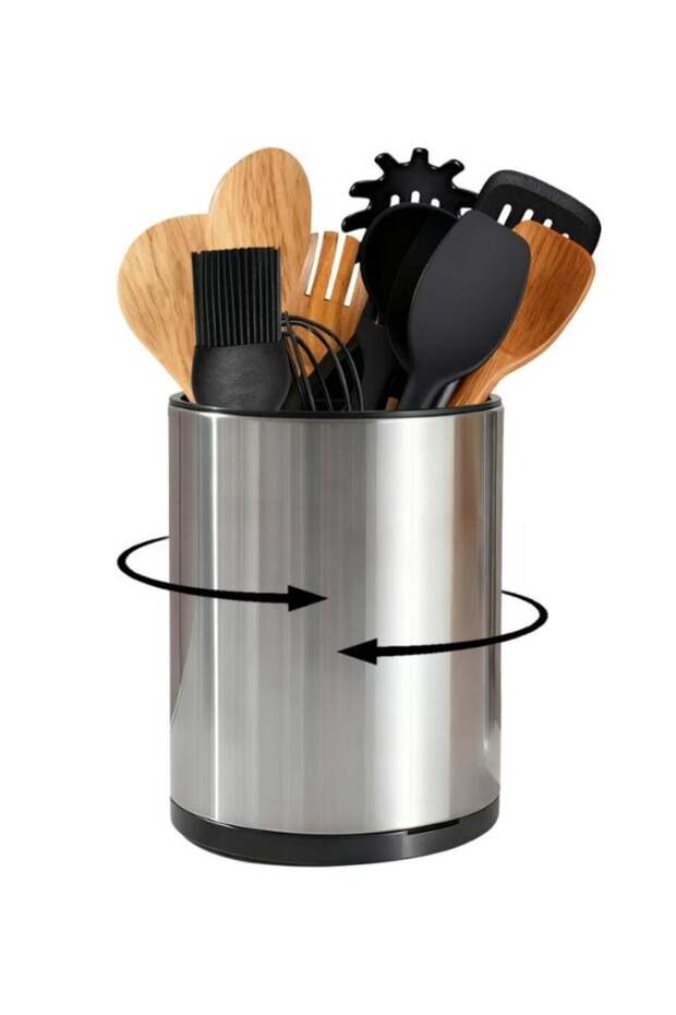 Extra Large Kitchen Utensil Holder, 360° Rotating Stainless Steel Cooking Utensil Holder for Counte