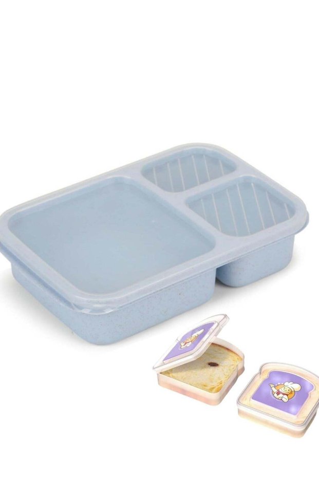 Bento Lunch Box Containers, 3 Compartment Wheat Straw Meal Prep Containers, for Adult, BPA Free Pla