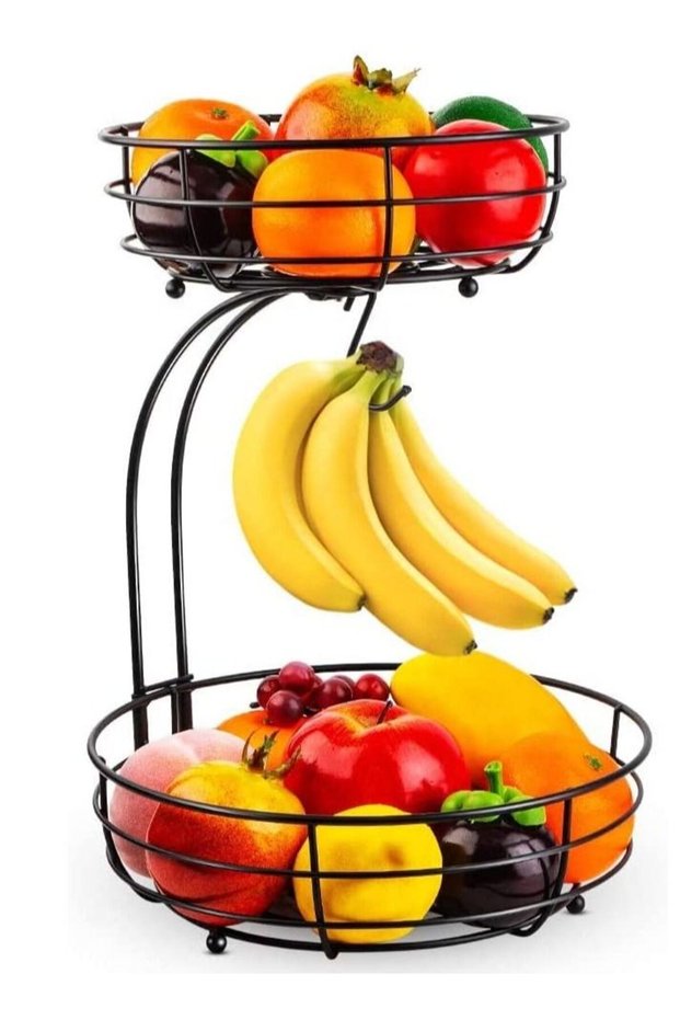 2 Tier Detachable Large Capacity Countertop Fruit Basket Storage and Vegetables Rack Bread Display