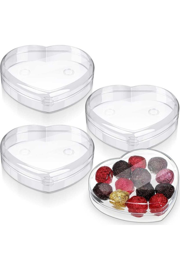 Heart Shaped Food Storage, Plastic Container with Clear Lids for Dessert and Fruit Vegetable Food,