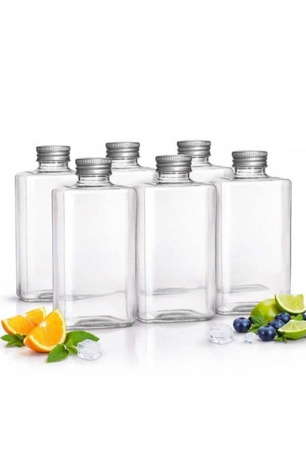 450ml Flat Plastic Juice Bottles – pack of 6 Reusable Clear Water Bottles with Leak-Proof Caps – Sm
