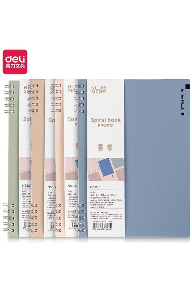 Nusign NS307 A5 Notebook, 1 piece - 60-Sheet Lay-Flat Design, Double-Spiral Metal Binding & PP Cove