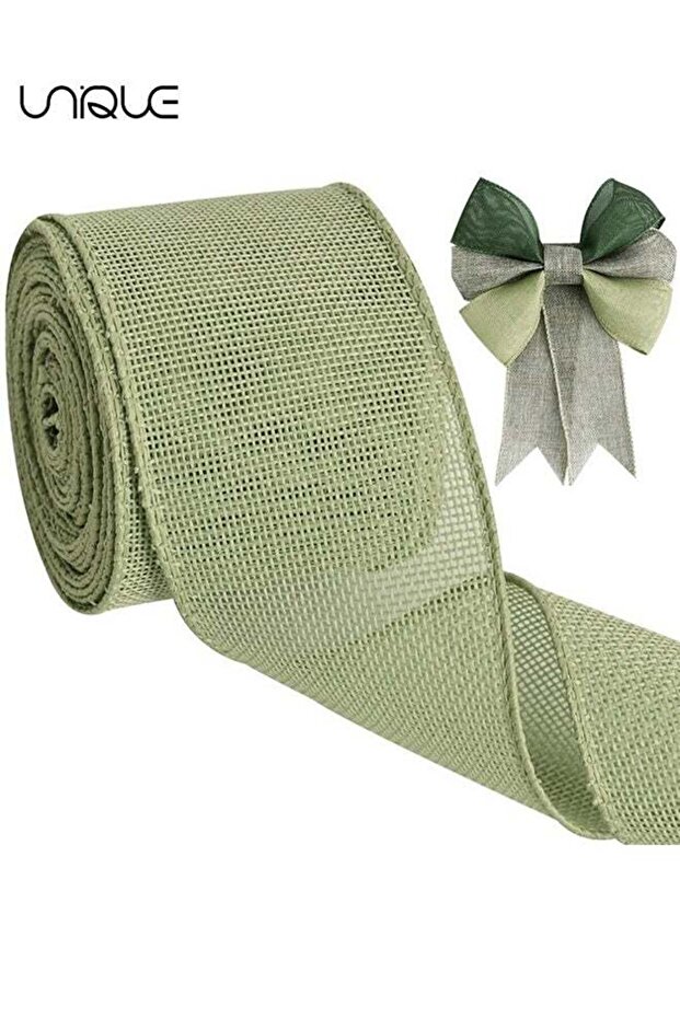 Sage Green Burlap Ribbon - 2.5 Inch x 10 Yard Natural Burlap Woven Wired Ribbons - Burlap Ribbon fo