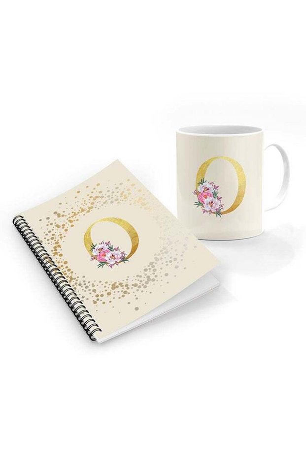 Printed Coffee Mug + A5 Spiral Notebook Memo Personalised Combo Gift Set Custom Monogram Initial Le