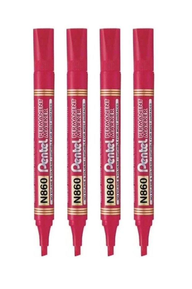 4-Piece Permanent Marker Chisel Tip Red Ink