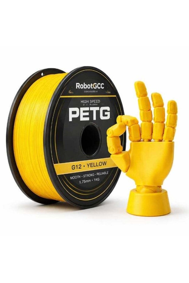 RobotGCC PETG Yellow 3D Printer Filament 1.75mm 1KG, Durable Low-Warping Material, Clear Bright Yel