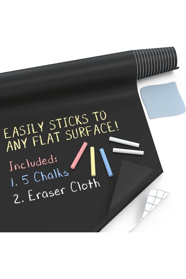 ARS Large Chalkboard Adhesive Paper Roll with 5 Chalks - Peel and Stick Wallpaper for Smooth Surfac