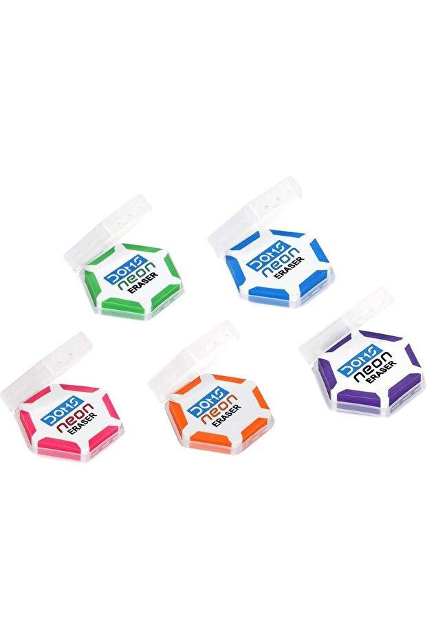 Doms 7170 Neon Hex Eraser Pack - 60 Pcs