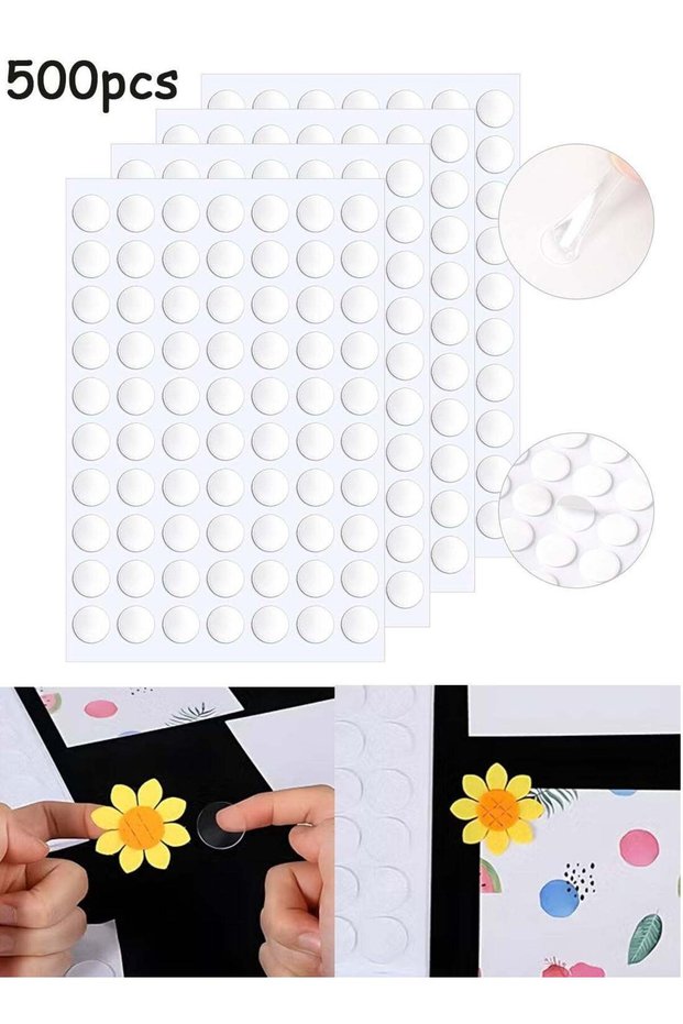 500 Pcs Adhesive Dots, Transparent Double-Sided, Clear Removable Stickers, Round Acrylic No Traces