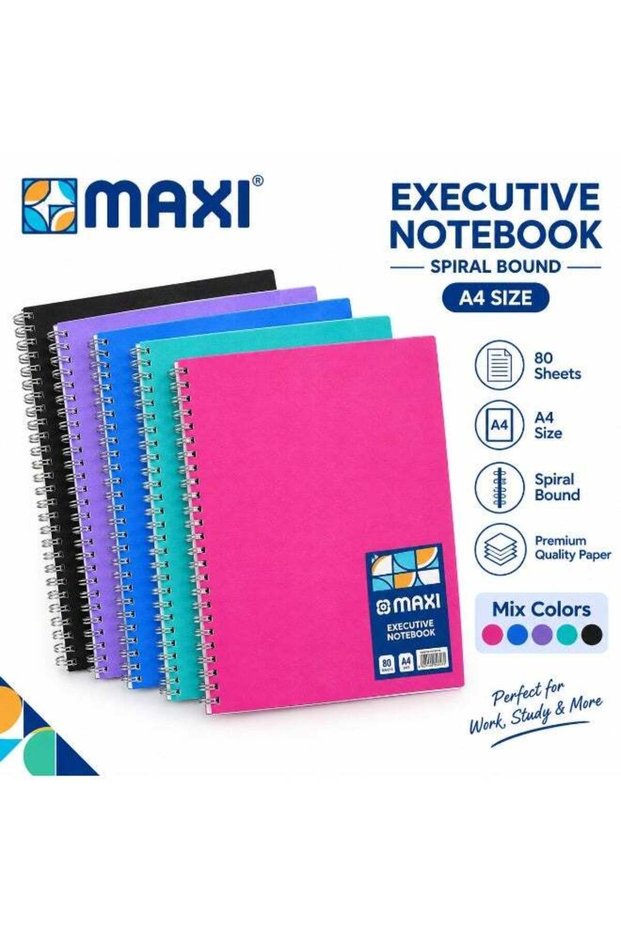 MAXI A4 Size Wire Bound Notebook, 80 Sheets, Assorted Colors