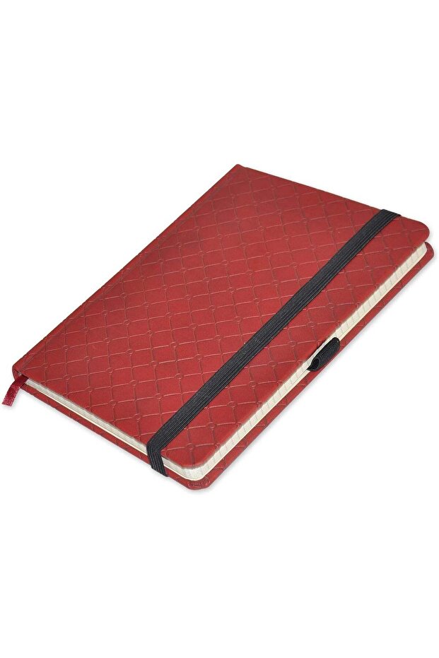 FIS® Executive Notebook, Size 13x21CM, 96 Sheets 5MM Square With Elastic PU Window Maroon Design 2