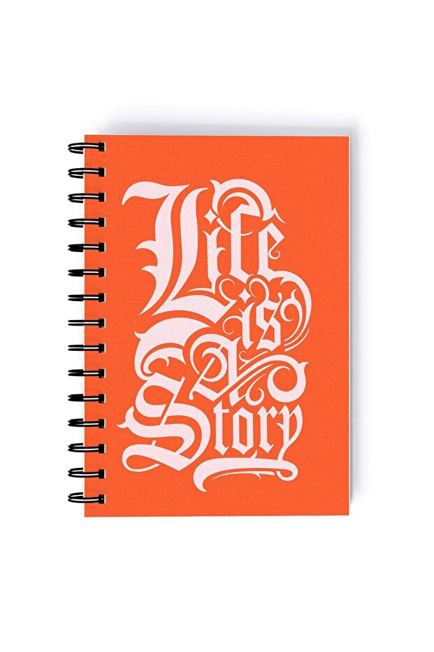 Life Is A Story Quote Rectangle Spiral A5 Notebook Orange/White