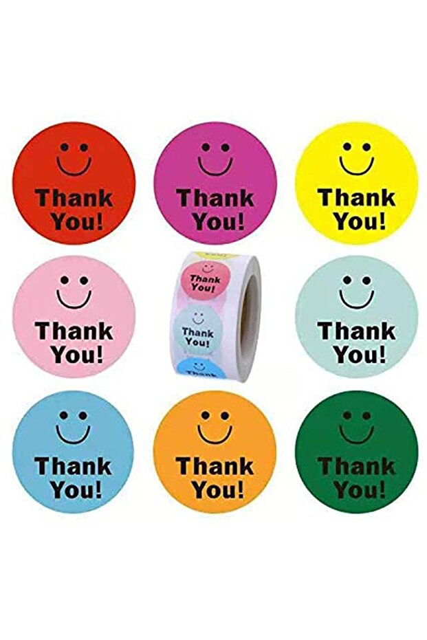 Stickers Round Thank You Paper Stickers - Smile Face Design, 1 inch 8 Colors Stickers, Good for Gif