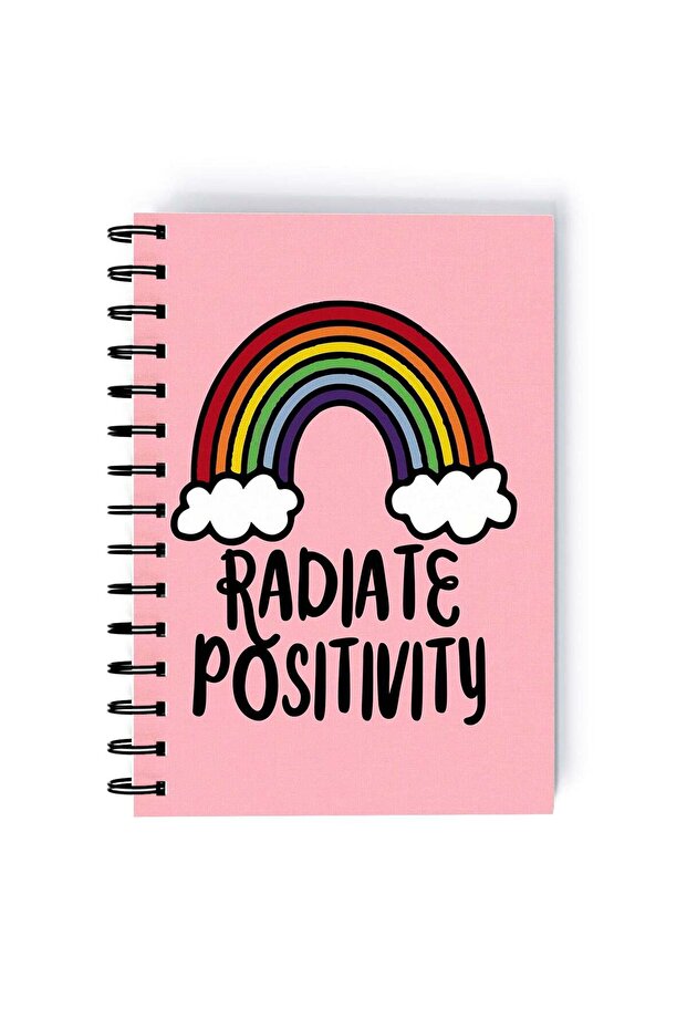 Spiral A5 Notebook Typography Motivational Quote Radiate Positivity Pink Aesthetics