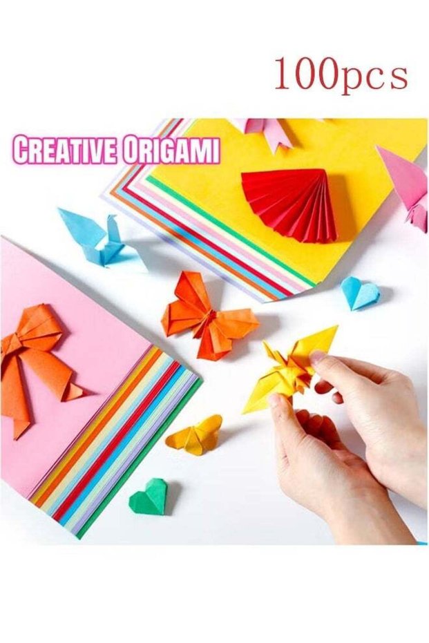 Origami Paper, 100 Sheets Colorful Craft Paper for Kids, 10Colors, Double-Sided Easy-Fold Paper, fo